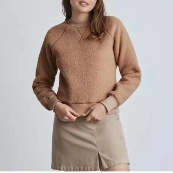 Everlane ReNew Fleece Raglan Sherpa Crewneck Pullover Sweatshirt - Sz Small Tan - Picture 1 of 15